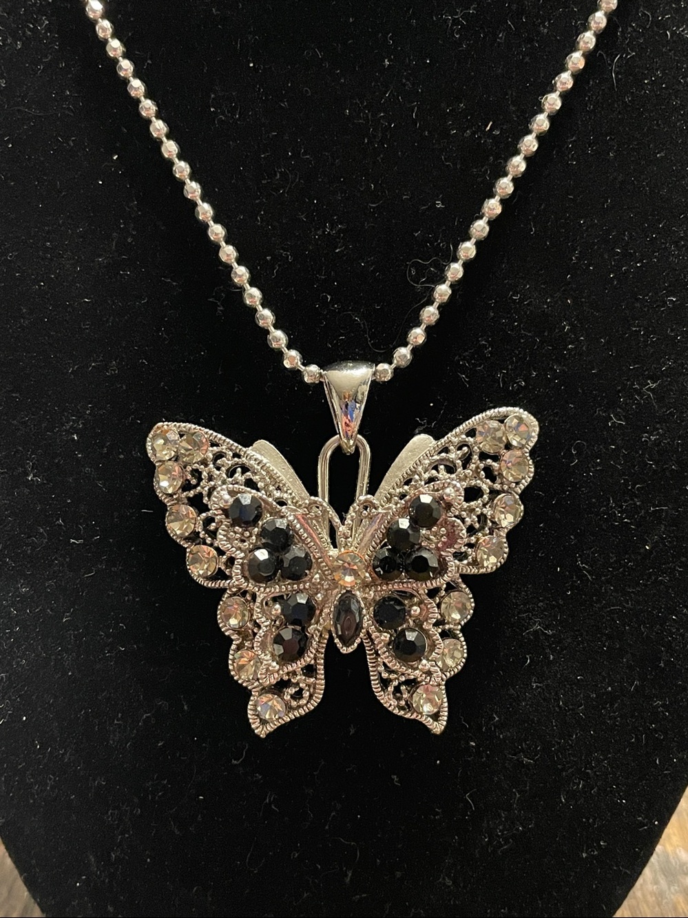 Silver and Crystal Butterfly Pendant Necklace